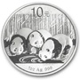 1 oz Silver Chinese Panda issue features three pandas drinking from a stream.