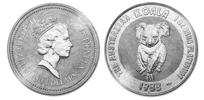 1988 Australian Platinum Koala - 1 oz. $100, Bullion coin