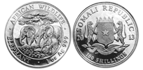 Silver Somalian African Elephant - 1 oz. 100 sh, Bullion coin